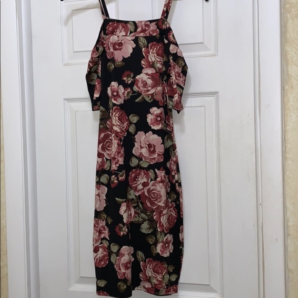 Black Floral Roses Bodycon Off Cold Should…